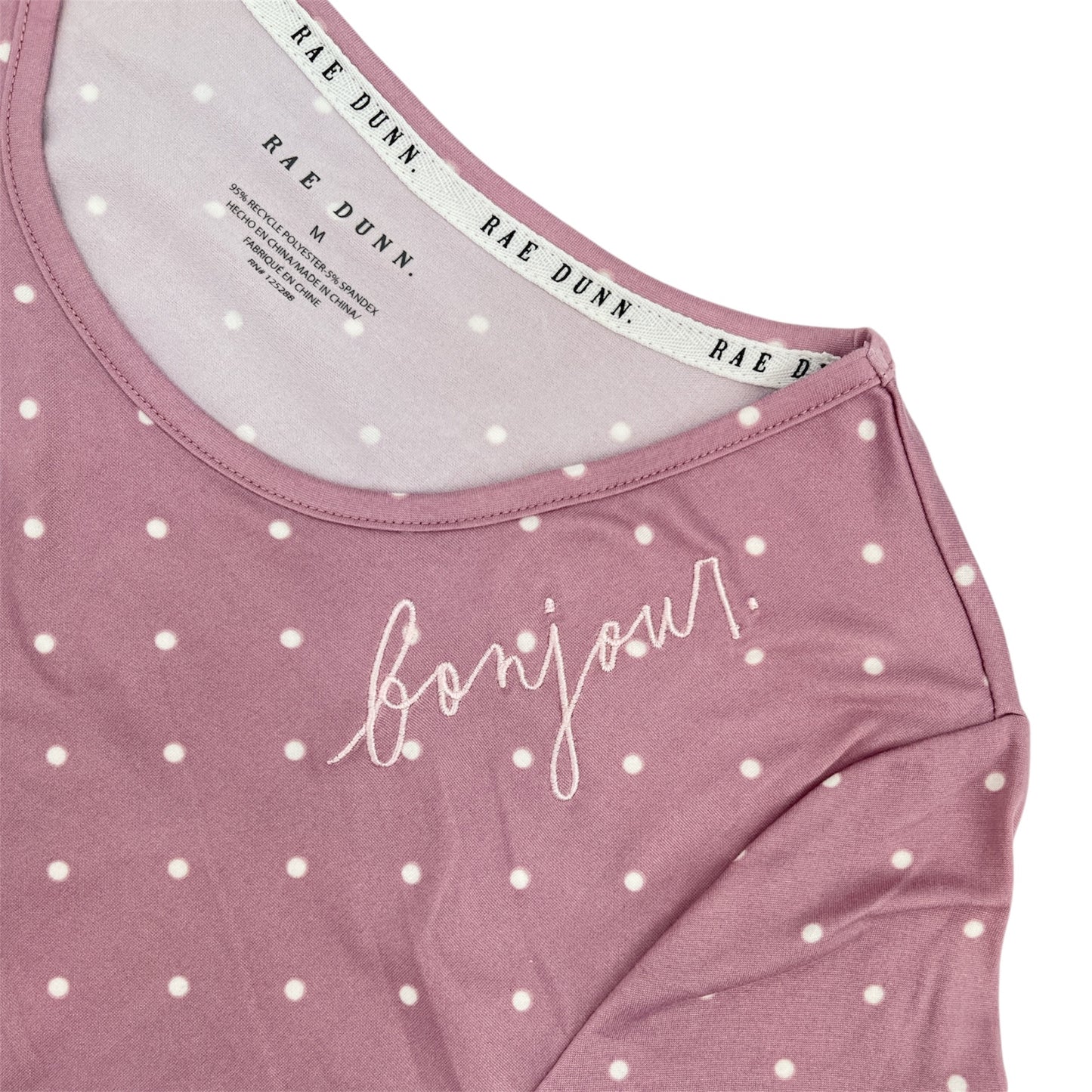 RAE DUNN Women's 2-Pack Short Sleeve Shirttail Nightshirt Recycled, Pink Polka Dot and Oatmeal, M