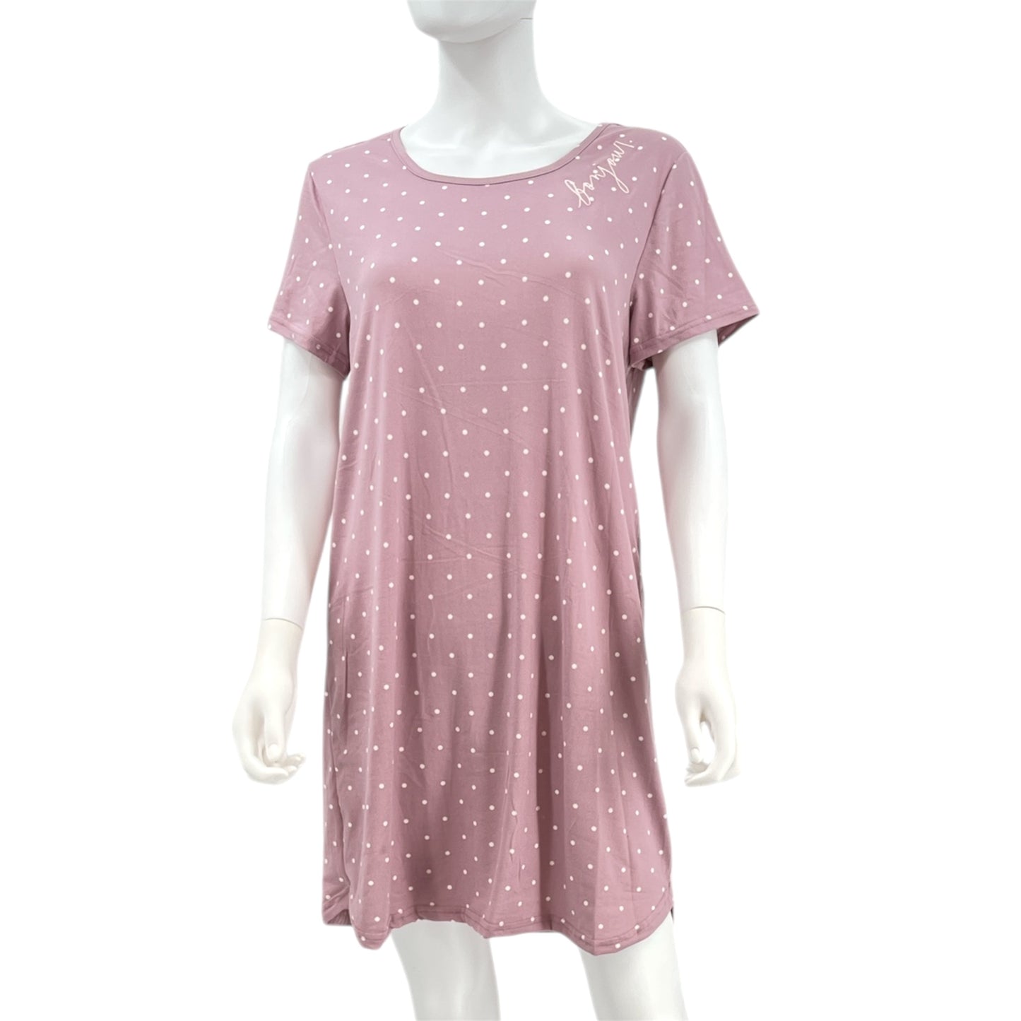 RAE DUNN Women's 2-Pack Short Sleeve Shirttail Nightshirt Recycled, Pink Polka Dot and Oatmeal, M