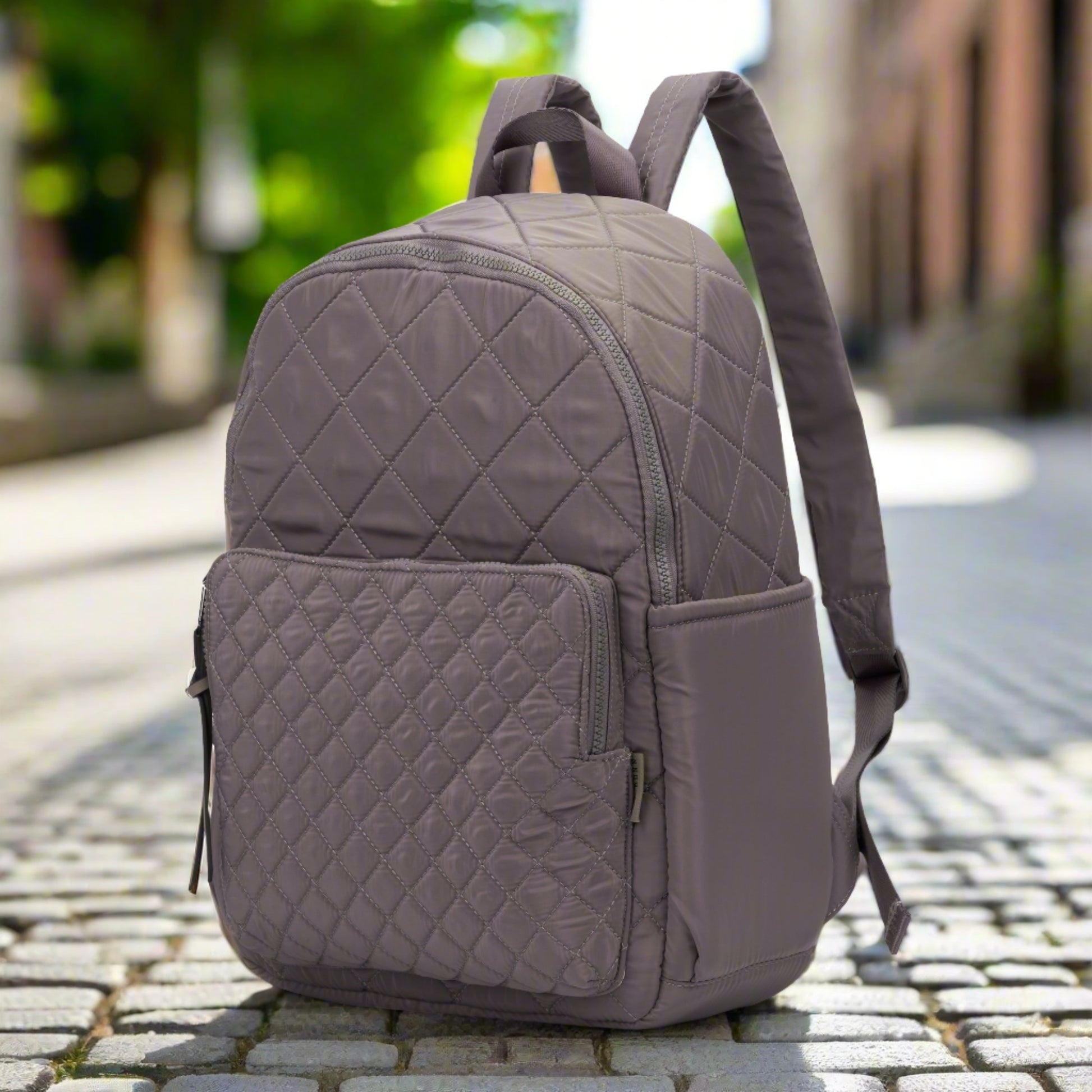 CIAO Quilted Nylon Backpack in Black or Grey Green - Rae Dunn Wear - Handbag