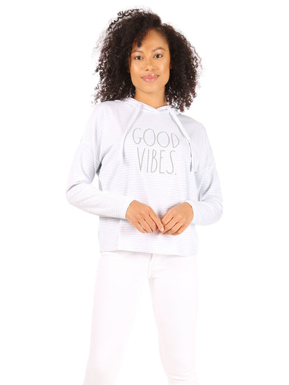 Women's "GOOD VIBES" Slim Fit Pullover Fashion Hoodie - Rae Dunn Wear - W Hoodie