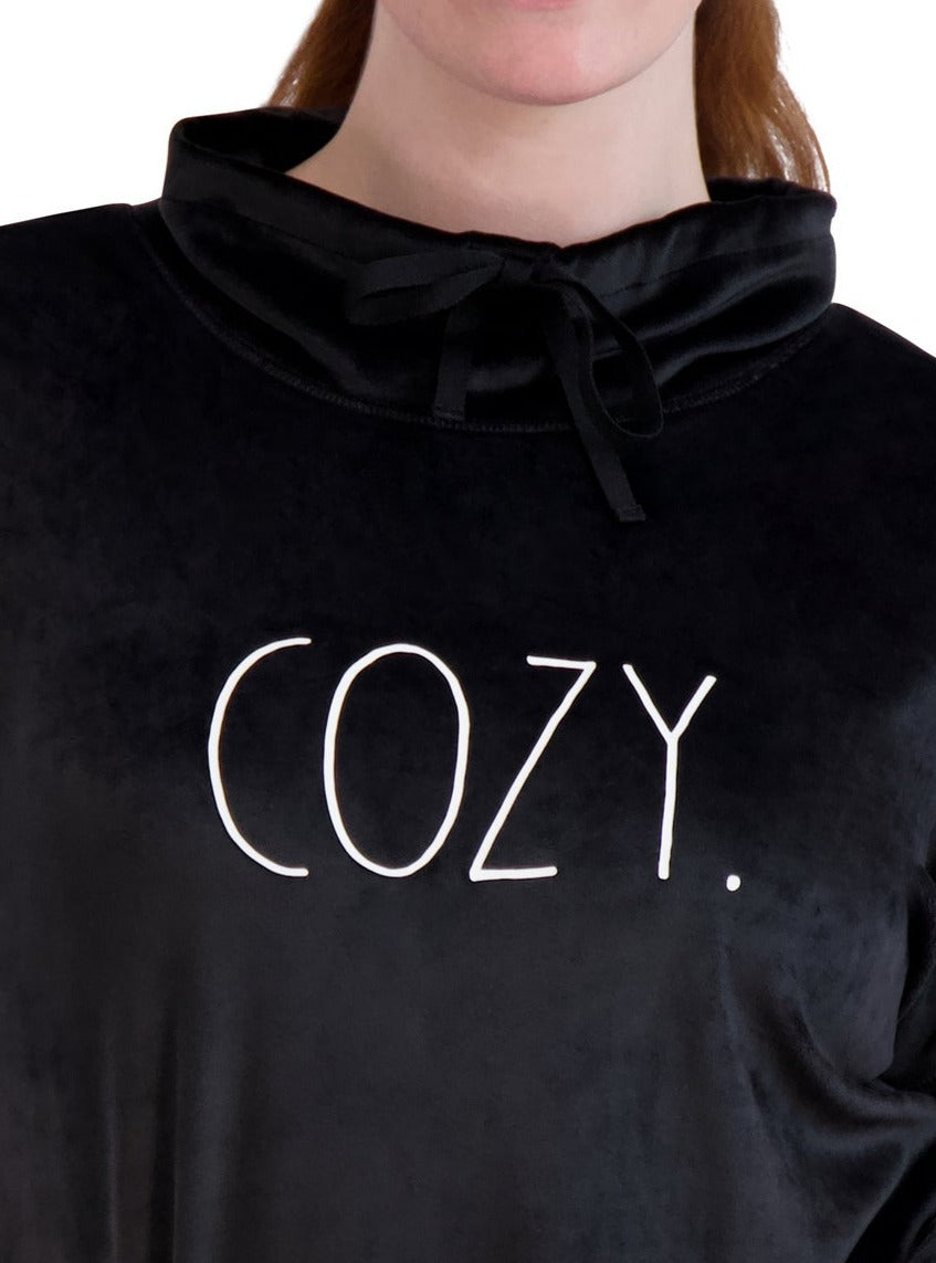 Women's Velour "COZY" Funnel Neck Sweatshirt - Rae Dunn Wear - W Sweatshirt