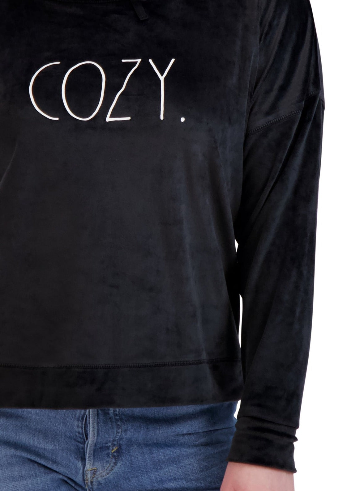 Women's Velour "COZY" Funnel Neck Sweatshirt - Rae Dunn Wear - W Sweatshirt