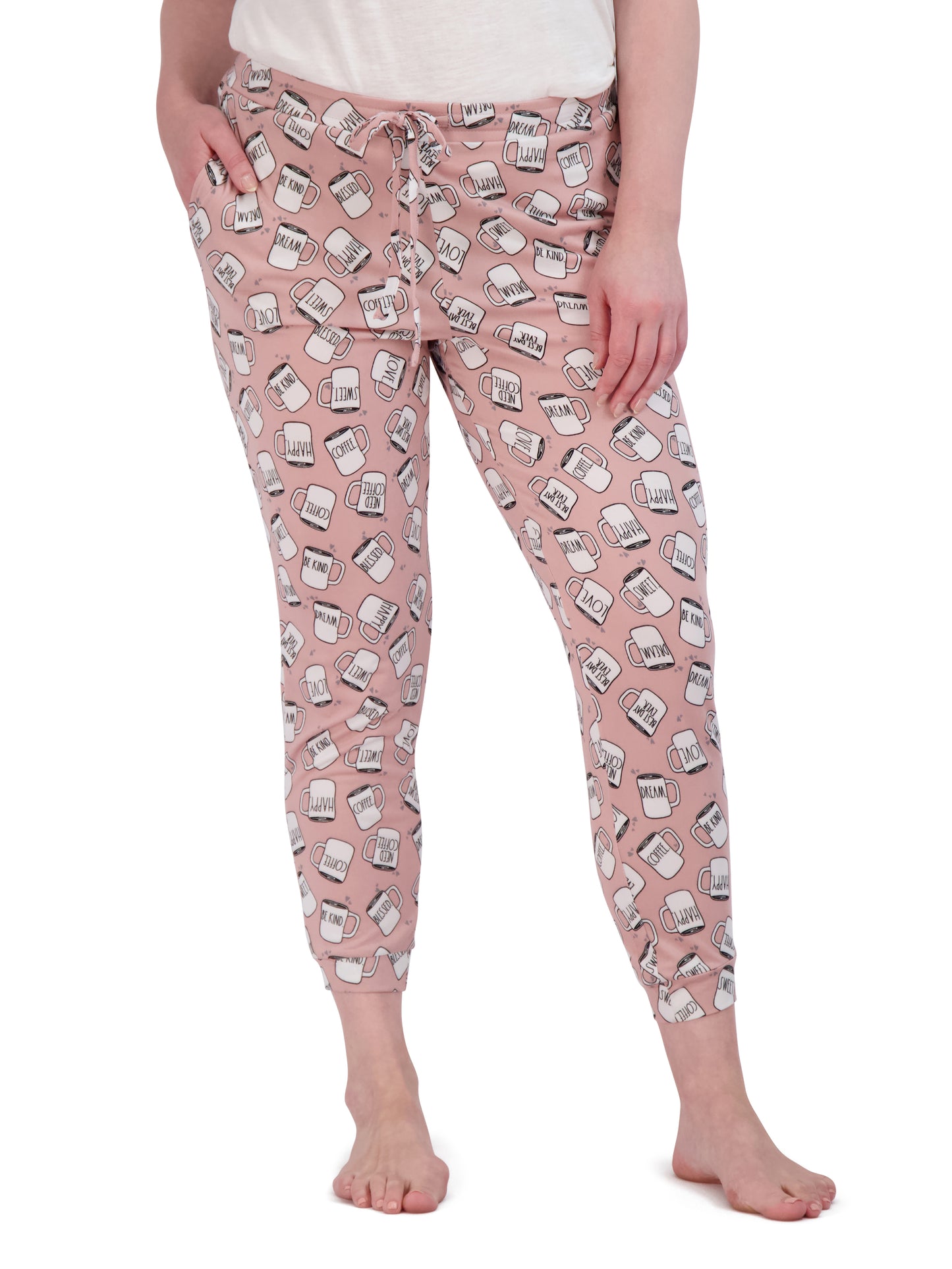 Women's "RUNS ON COFFEE" & Coffee Print 2-Pack Drawstring Pajama Joggers - Rae Dunn Wear - W Sleep Pant