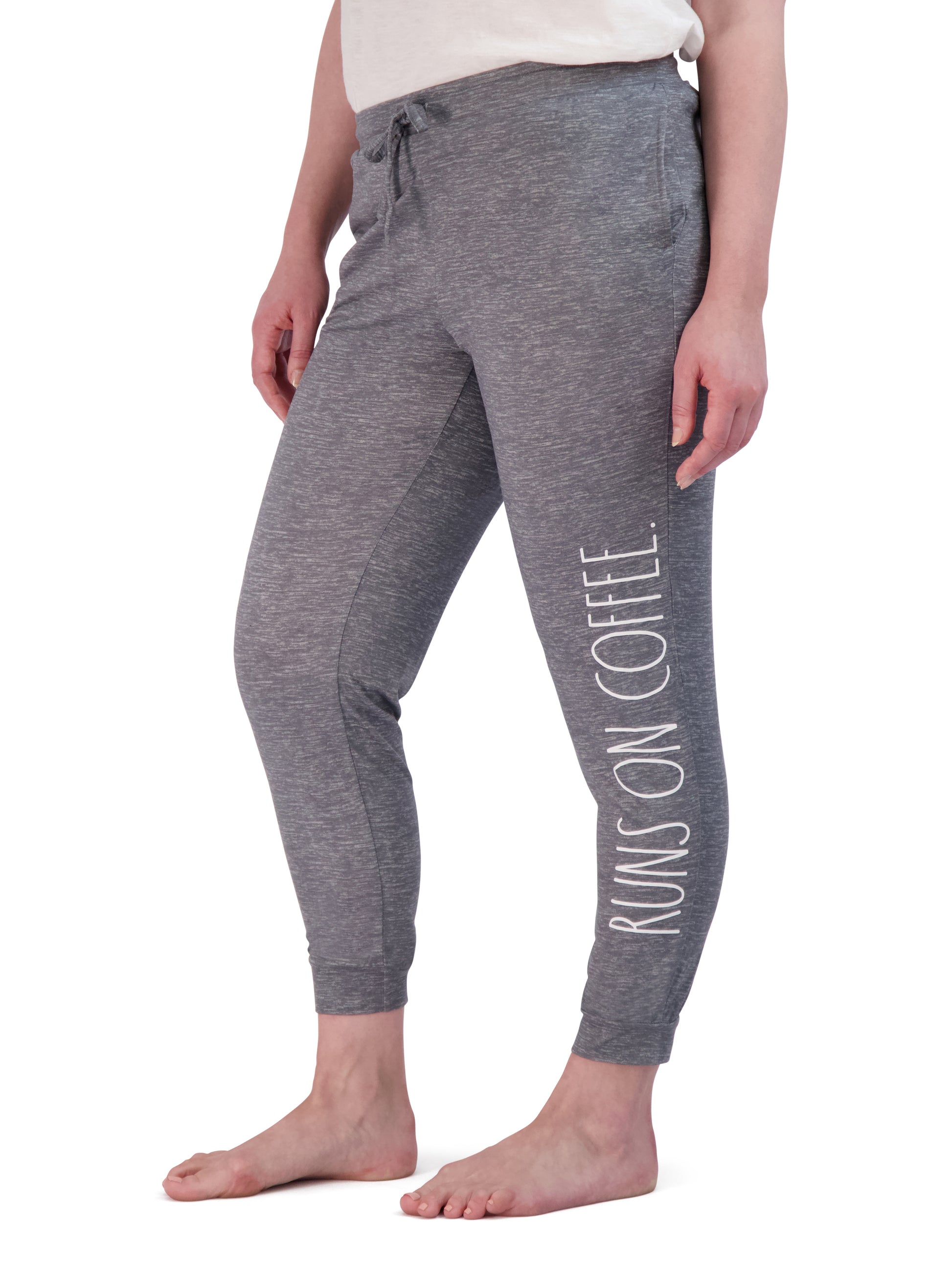 Women's "RUNS ON COFFEE" & Coffee Print 2-Pack Drawstring Pajama Joggers - Rae Dunn Wear - W Sleep Pant