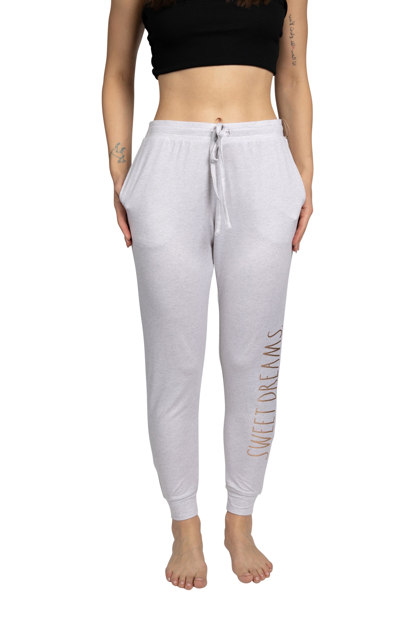 RAE DUNN Women's Jogger Pants with Pockets and Drawstring Recycled, SWEET DREAMS Heather Grey, L