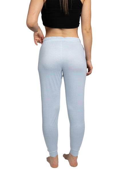 RAE DUNN Women's Jogger Pants with Pockets and Drawstring Recycled, NEED COFFEE Striped Blue, L