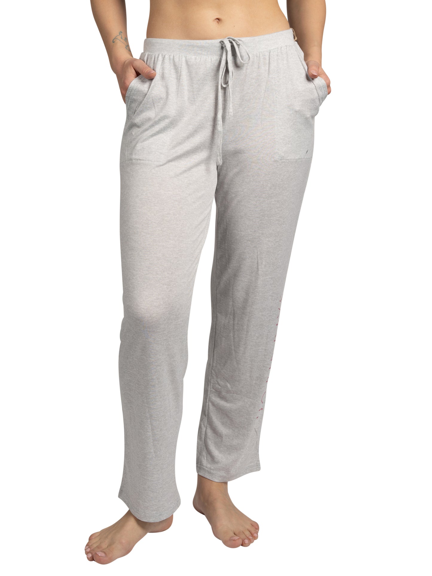 RAE DUNN Women's Tapered Leg Drawstring Pajama Pants with Pockets, NO BAD DAYS Light Gray, L