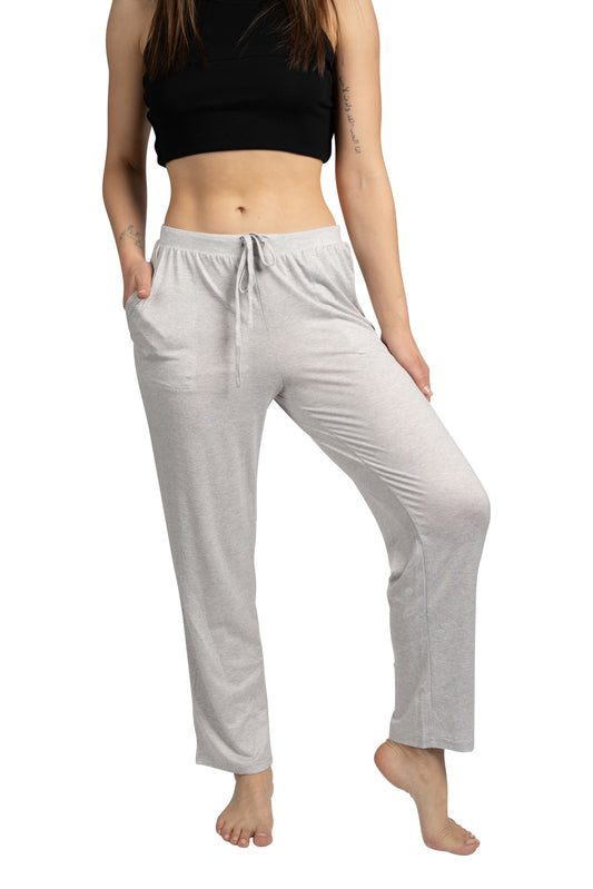 RAE DUNN Women's Tapered Leg Drawstring Pajama Pants with Pockets, NO BAD DAYS Light Gray, L