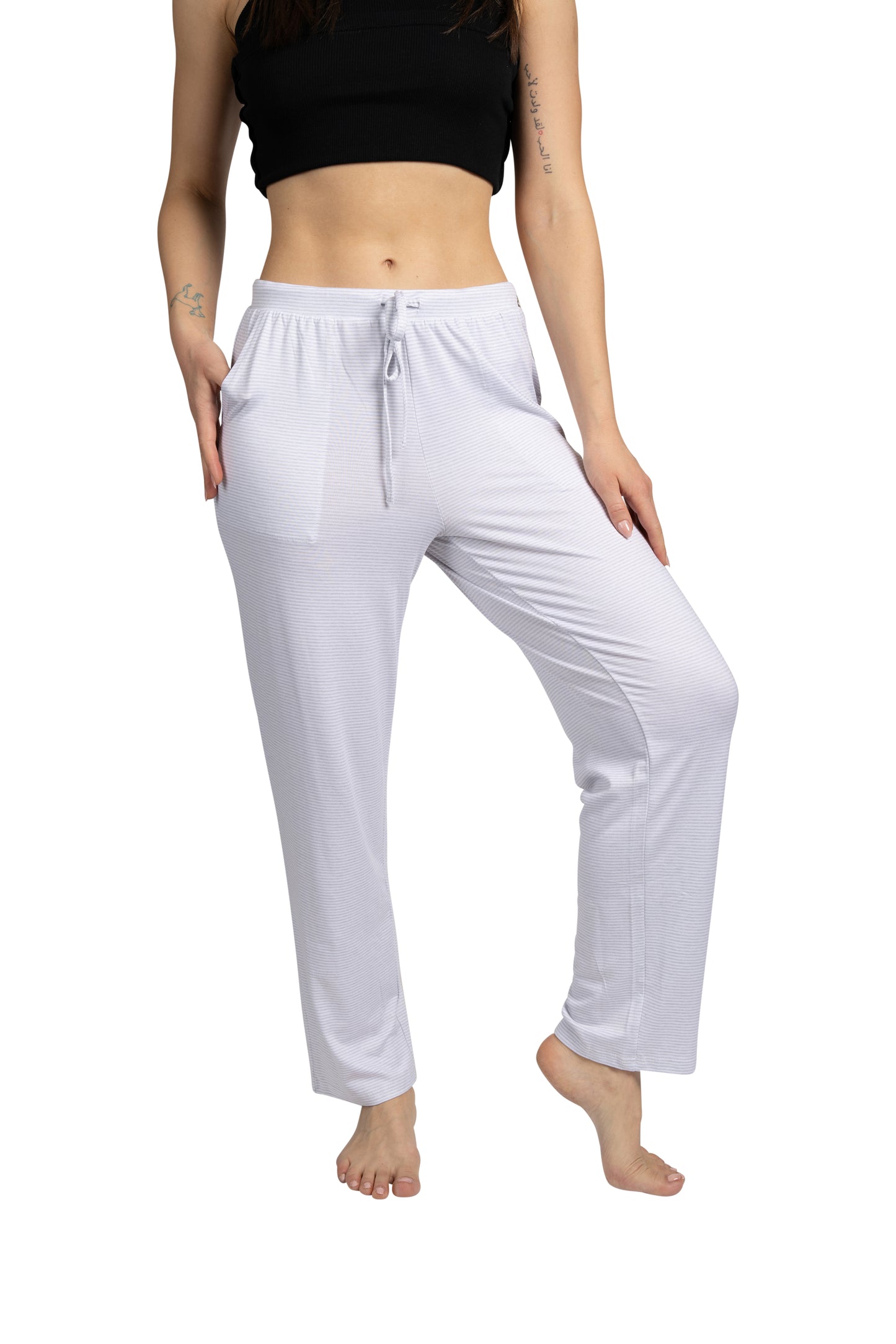 RAE DUNN Women's Tapered Leg Drawstring Pajama Pants with Pockets, SLEEP Stripes, M