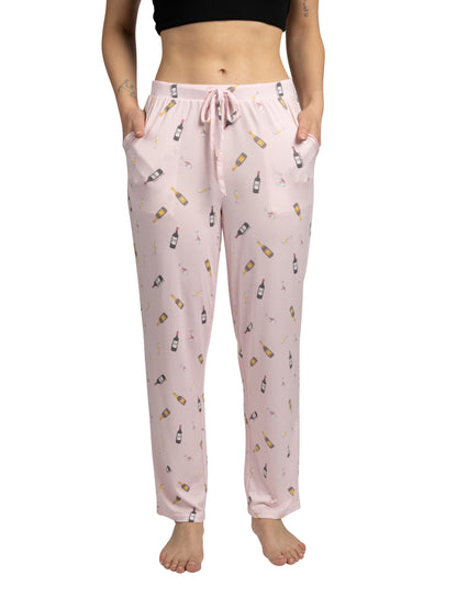 RAE DUNN Women's Tapered Leg Drawstring Pajama Pants with Pockets, Wine Time Lilac, L