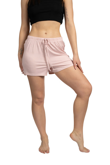 RAE DUNN Women's 2-Pack Drawstring Shorts Recycled, Mixed Paisley and COZY Mini Stripe, L