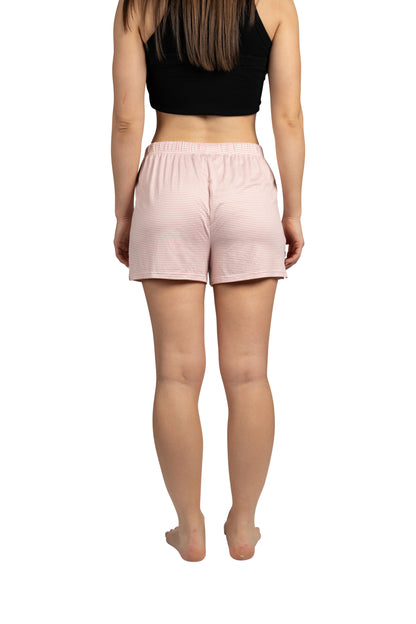 RAE DUNN Women's 2-Pack Drawstring Shorts Recycled, Mixed Paisley and COZY Mini Stripe, L