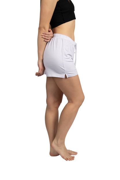 RAE DUNN Women's 2-Pack Drawstring Shorts Recycled, Petal Stripe and HAPPY Mini Stripe, M