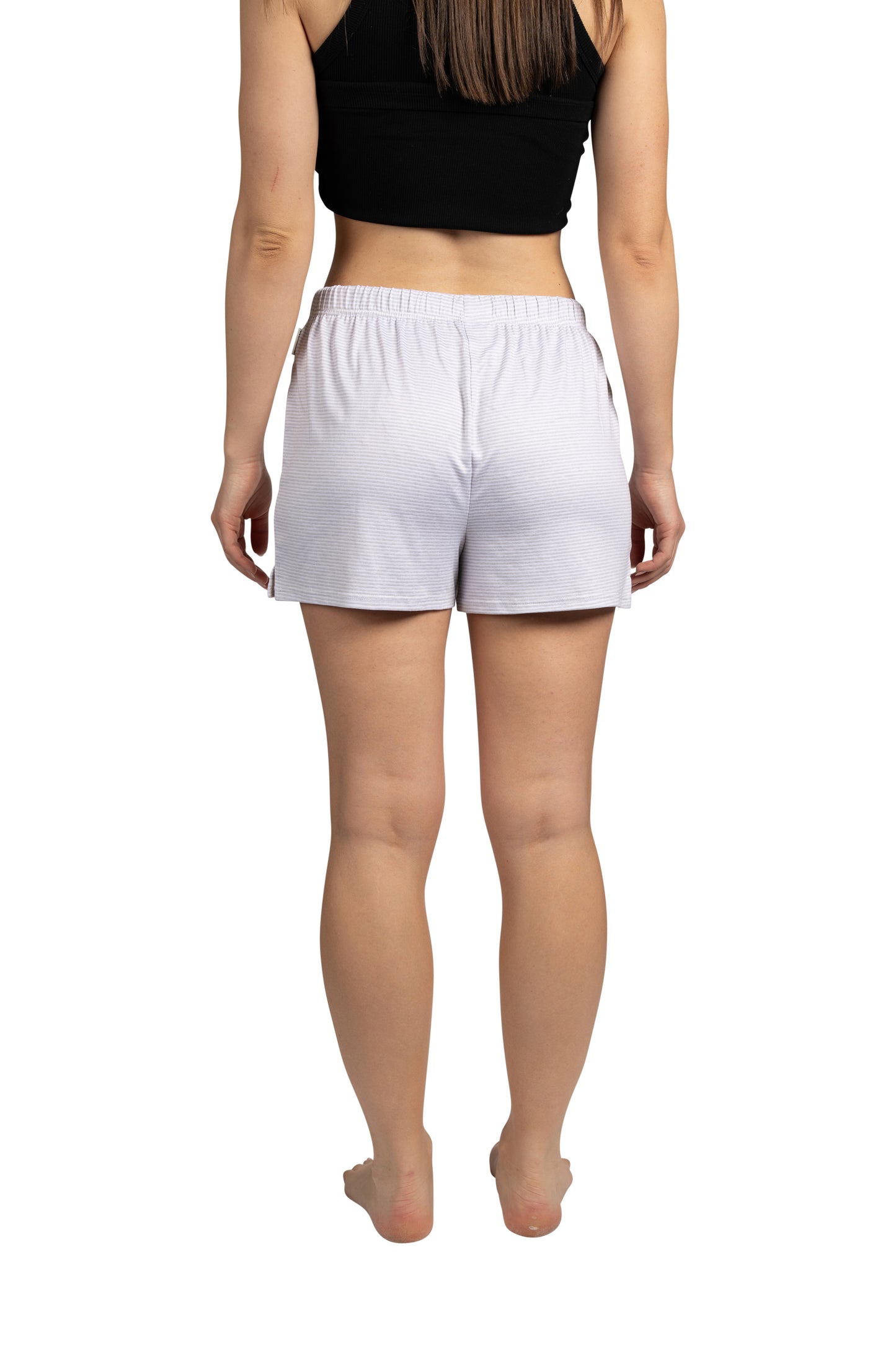 RAE DUNN Women's 2-Pack Drawstring Shorts Recycled, Petal Stripe and HAPPY Mini Stripe, M