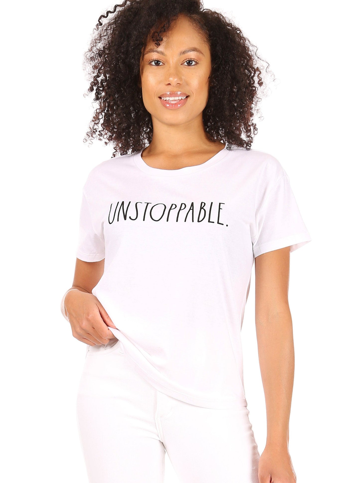 Women's "UNSTOPPABLE" Short Sleeve Shirttail Hem T-Shirt - Rae Dunn Wear - W T-Shirt