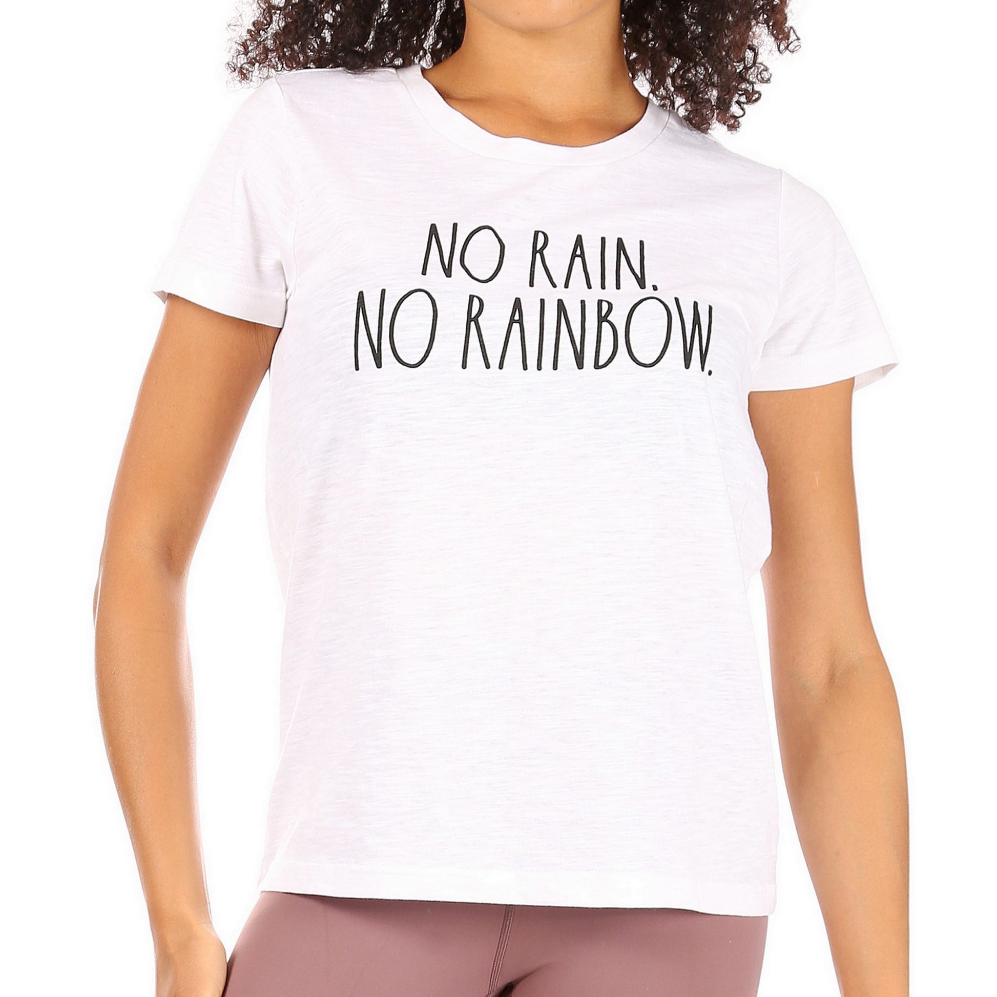 Women's "NO RAIN NO RAINBOW" Short Sleeve Classic Slub T-Shirt - Rae Dunn Wear - W T-Shirt