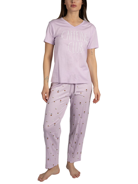 Women's "CAFFEINE CLUB" 2-Piece Short Sleeve Top and Pants Pajama Set