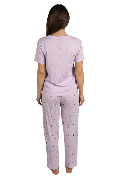 Women's "CAFFEINE CLUB" 2-Piece Short Sleeve Top and Pants Pajama Set