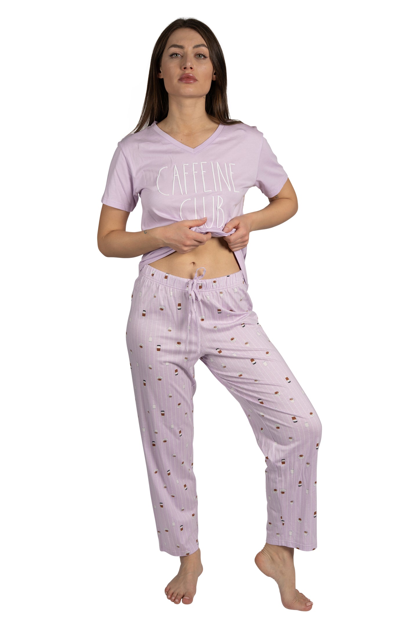 Women's "CAFFEINE CLUB" 2-Piece Short Sleeve Top and Pants Pajama Set