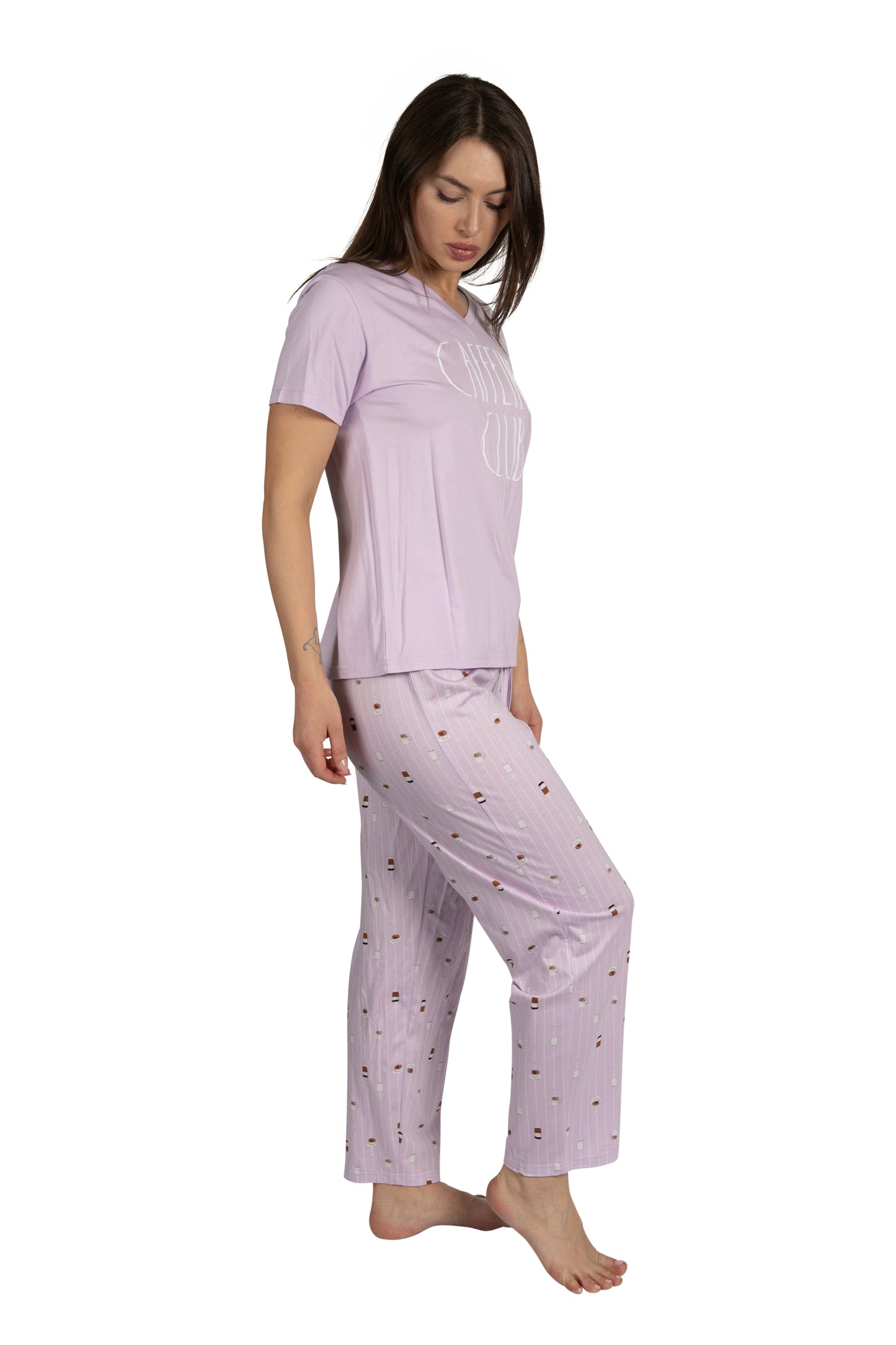 Women's "CAFFEINE CLUB" 2-Piece Short Sleeve Top and Pants Pajama Set