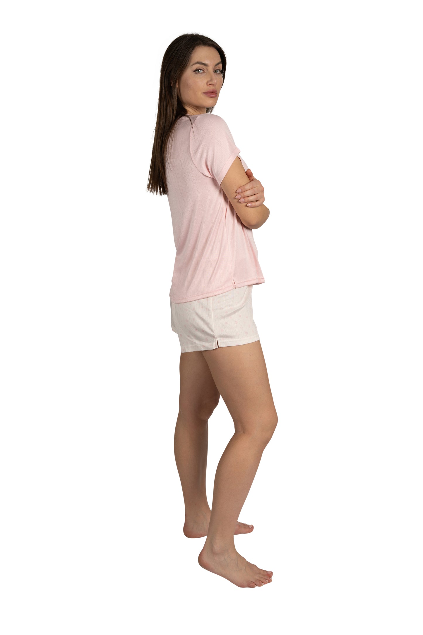 Women's "HELLO WEEKEND" Short Sleeve Shirt and Shorts Soft Pointelle Pajama Set