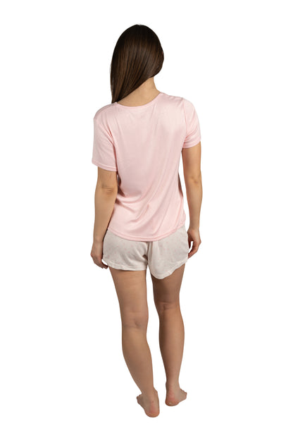 Women's "HELLO WEEKEND" Short Sleeve Shirt and Shorts Soft Pointelle Pajama Set