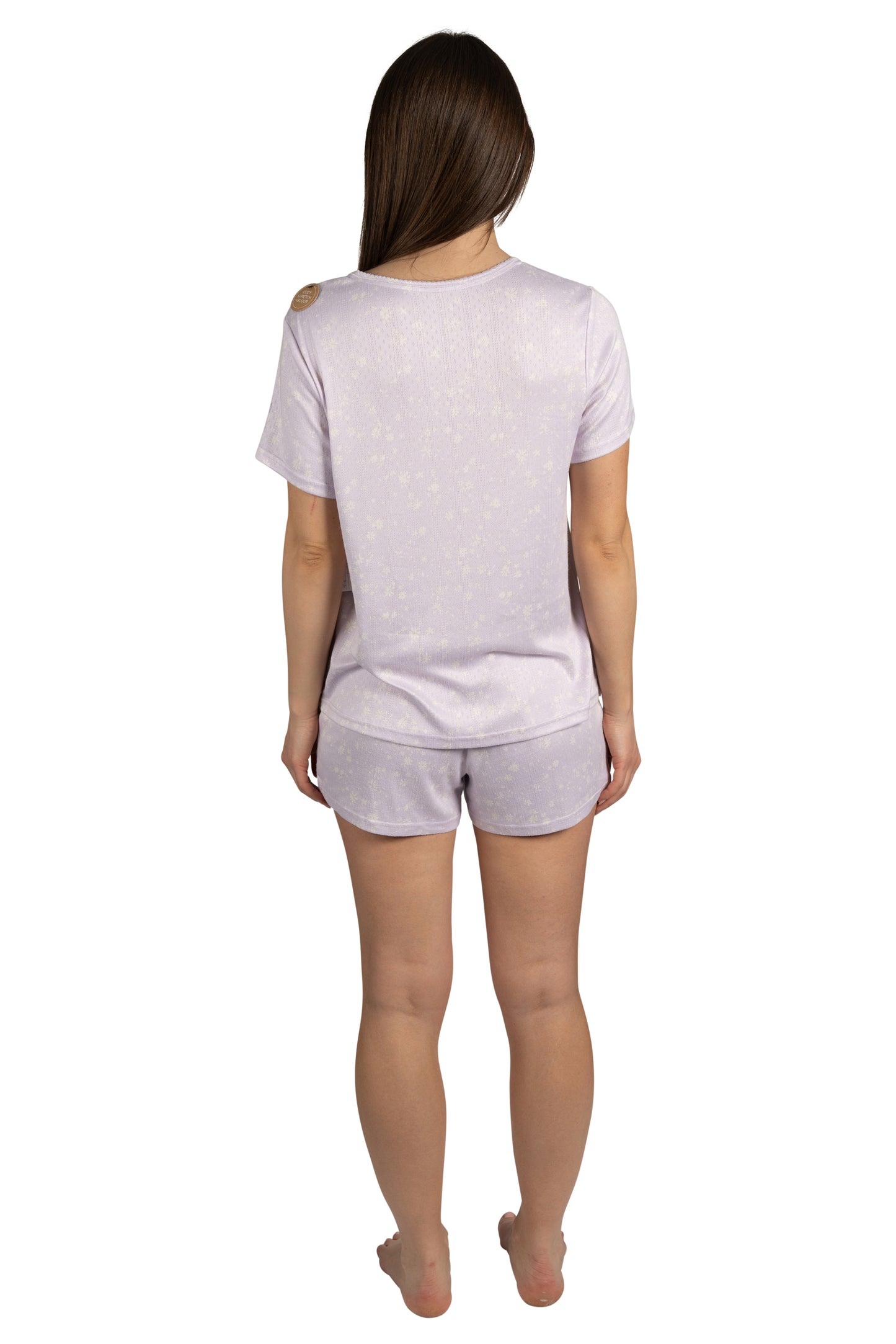 Women's "Sleep" Short Sleeve Shirt and Shorts Soft Pointelle Pajama Set