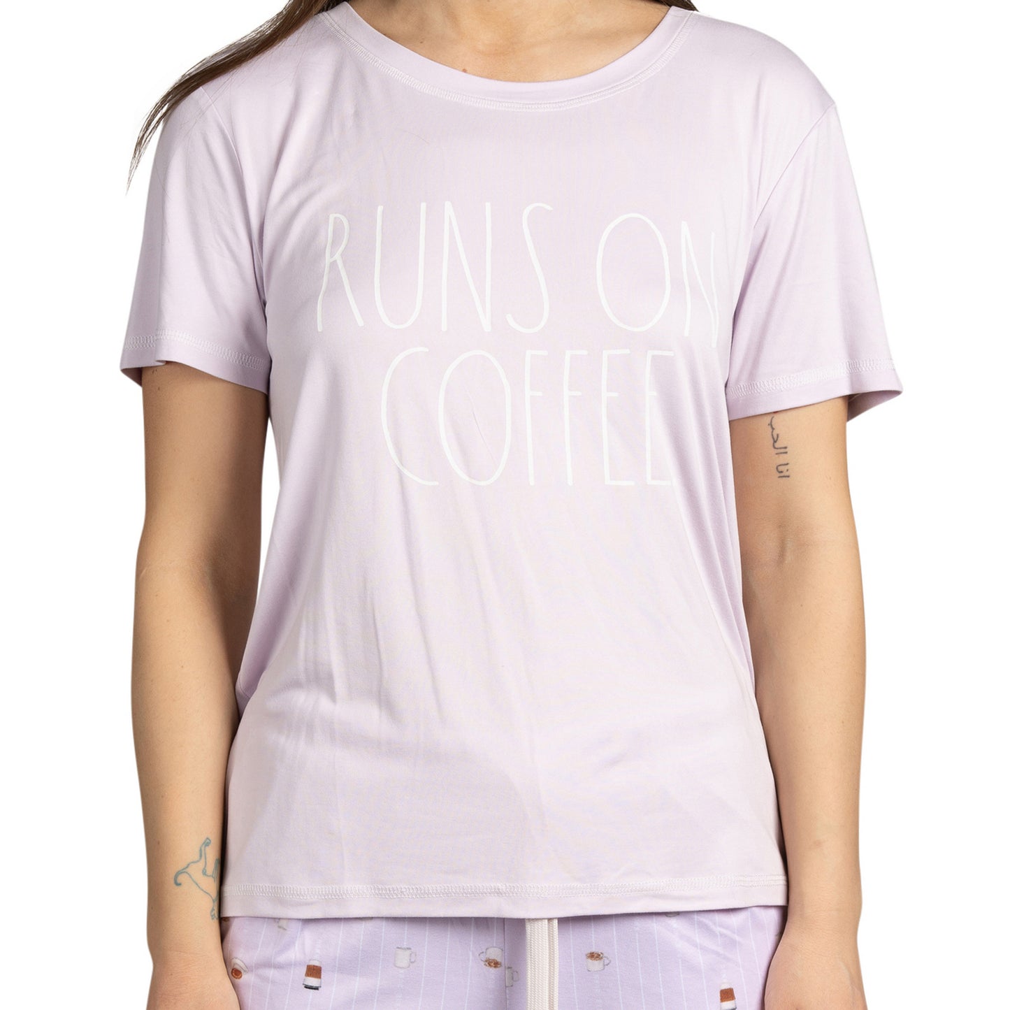 Women's "RUNS ON COFFEE" Short Sleeve Shirt and Dolphin Shorts Soft Pajama Set