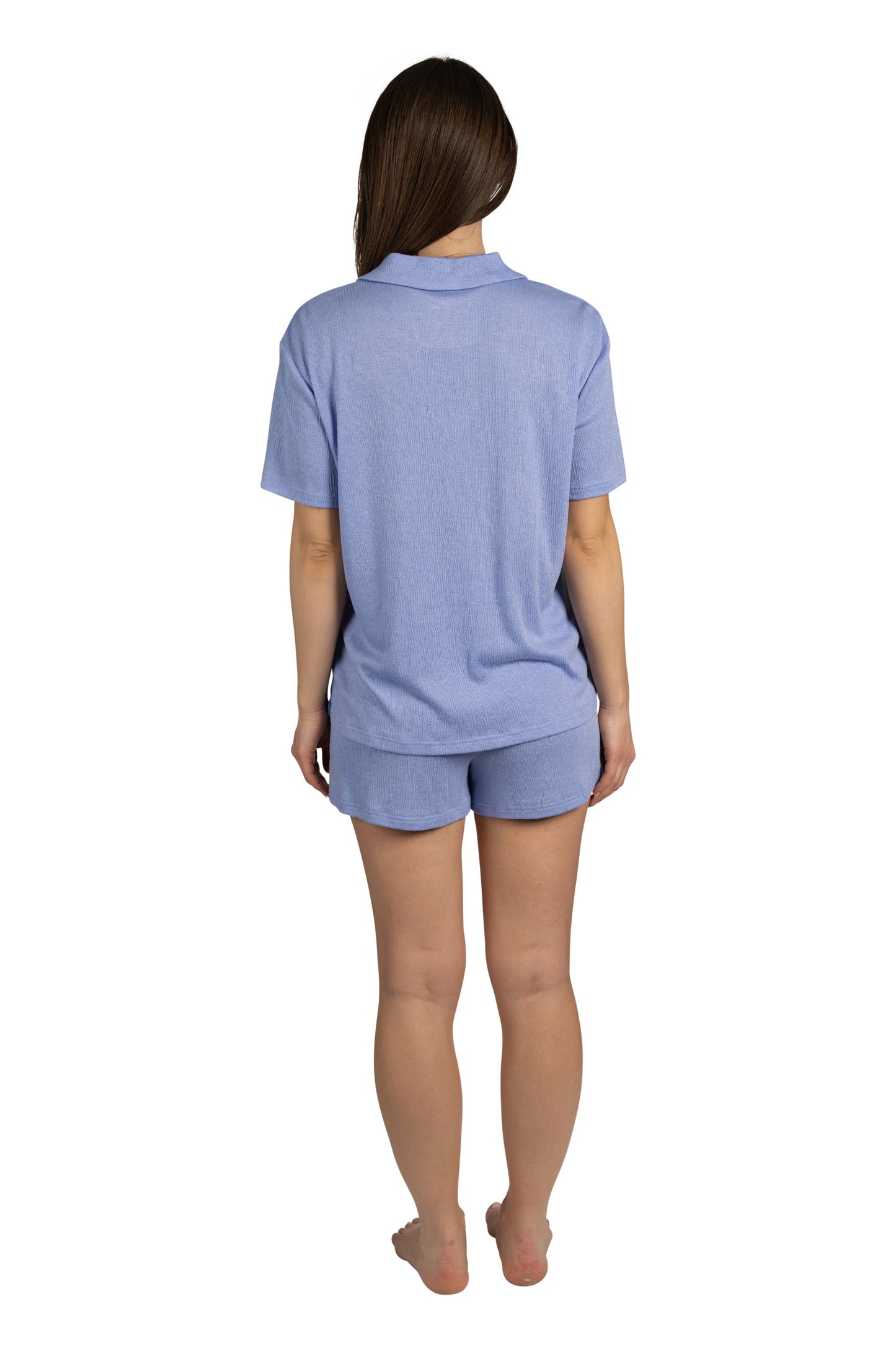 Women's SLEEP Short Sleeve Notch Collar Top and Elastic Waistband Shorts Soft Gauze Pajama Set