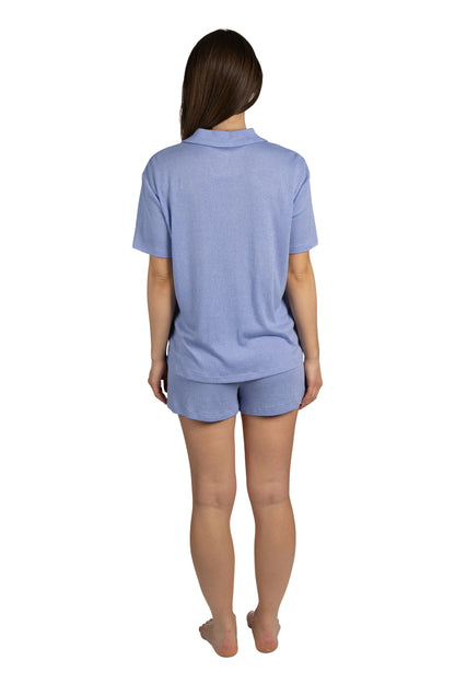 Women's SLEEP Short Sleeve Notch Collar Top and Elastic Waistband Shorts Soft Gauze Pajama Set