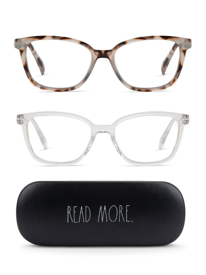 NALA 2-Pack Blue Light Blocking Reading Glasses with "READ MORE" Signature Font Hard Case - Rae Dunn Wear