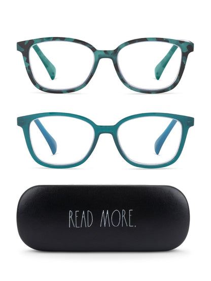 NALA 2-Pack Blue Light Blocking Reading Glasses with "READ MORE" Signature Font Hard Case - Rae Dunn Wear