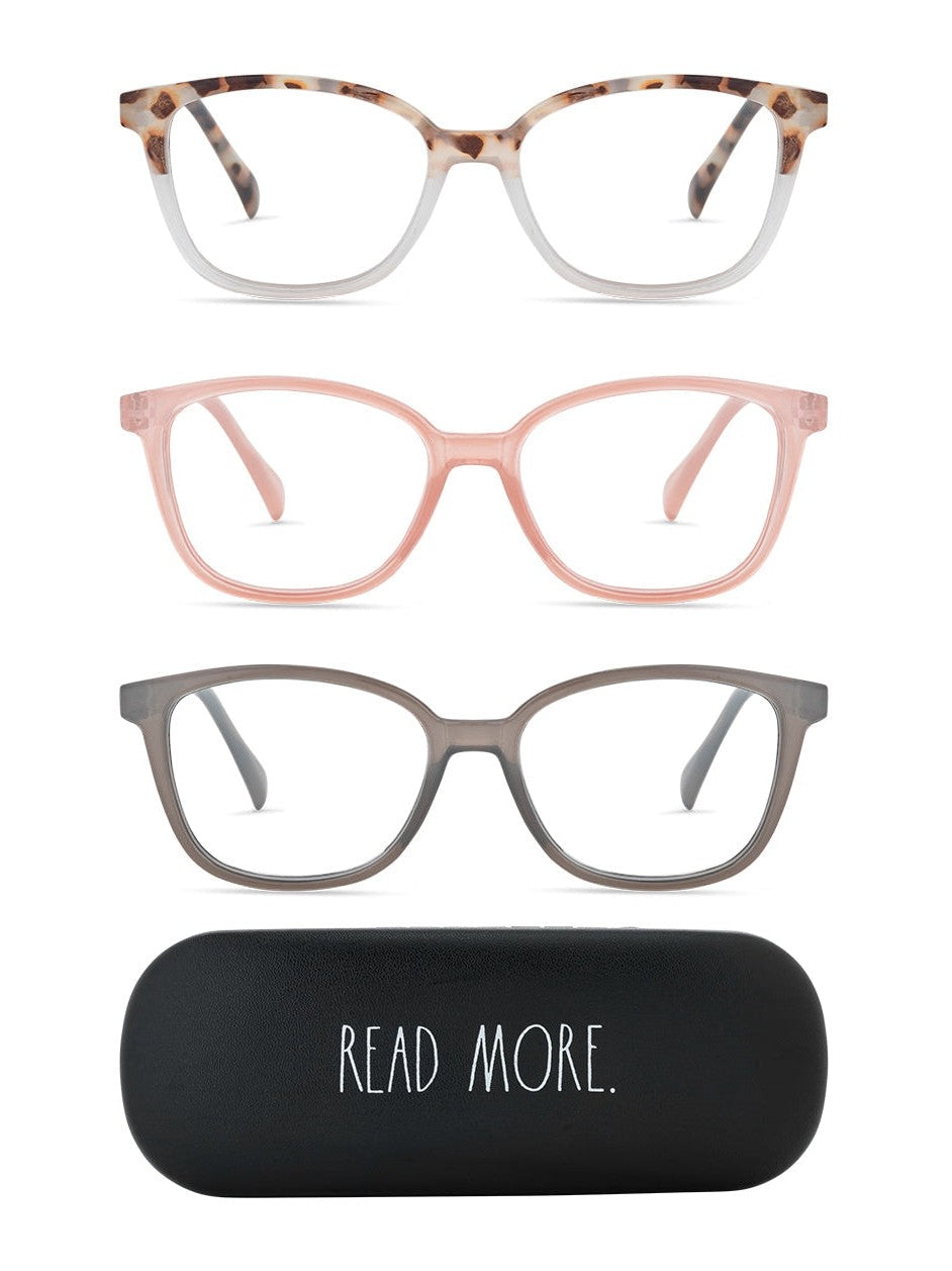 NALA 3-Pack Premium Reading Glasses with "READ MORE" Signature Font Hard Case - Rae Dunn Wear