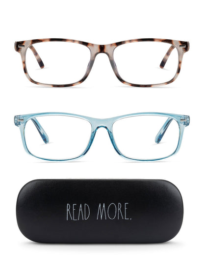 LOU 2-Pack Blue Light Blocking Reading Glasses with "READ MORE" Signature Font Hard Case - Rae Dunn Wear