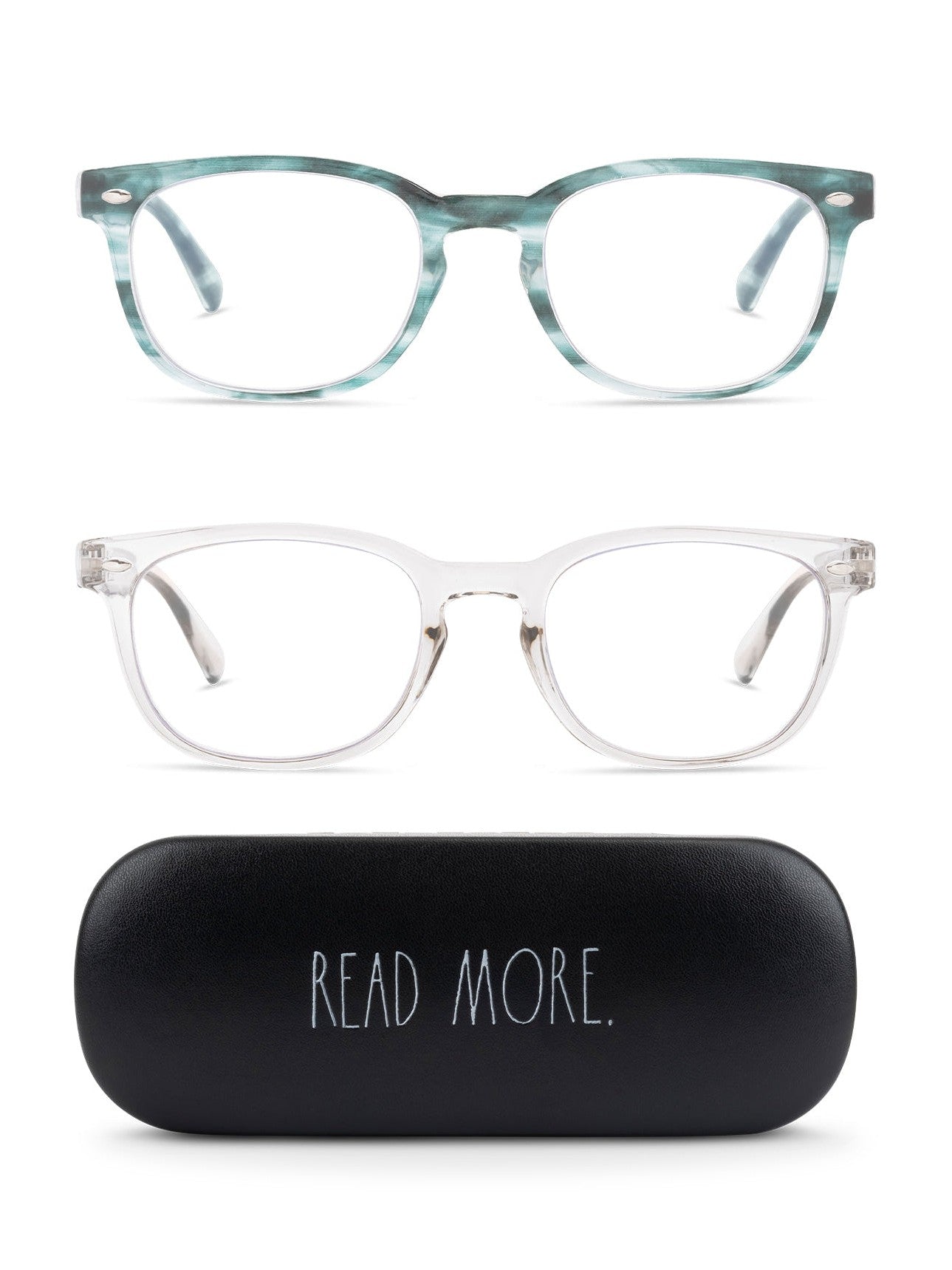 JUDY 2-Pack Blue Light Blocking Reading Glasses with "READ MORE" Signature Font Hard Case - Rae Dunn Wear