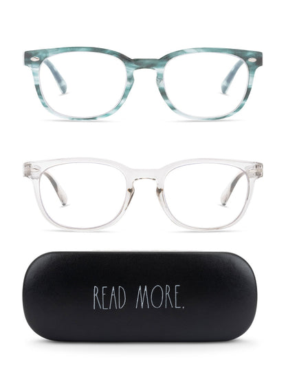 JUDY 2-Pack Blue Light Blocking Reading Glasses with "READ MORE" Signature Font Hard Case - Rae Dunn Wear