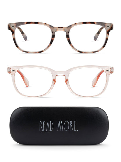 JUDY 2-Pack Blue Light Blocking Reading Glasses with "READ MORE" Signature Font Hard Case - Rae Dunn Wear