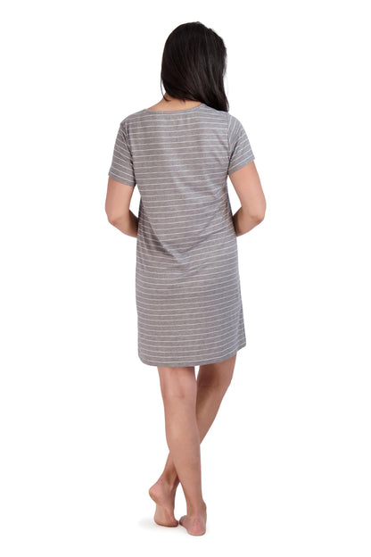 Women's "BE KIND" Short Sleeve Striped HiLo Nightshirt - Rae Dunn Wear