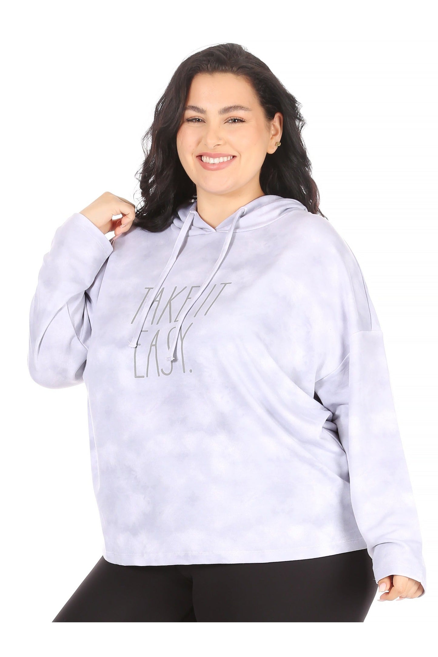 Women's "TAKE IT EASY" Plus Size Long Sleeve Pullover Fashion Hoodie - Rae Dunn Wear