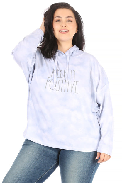 Women's "KEEP IT POSITIVE" Plus Size Slim Fit Pullover Fashion Hoodie - Rae Dunn Wear