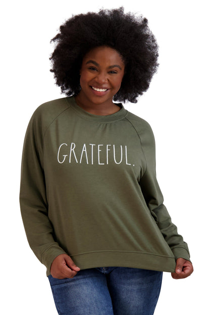 Women's "GRATEFUL" Plus Size Studio Raglan Sweatshirt - Rae Dunn Wear