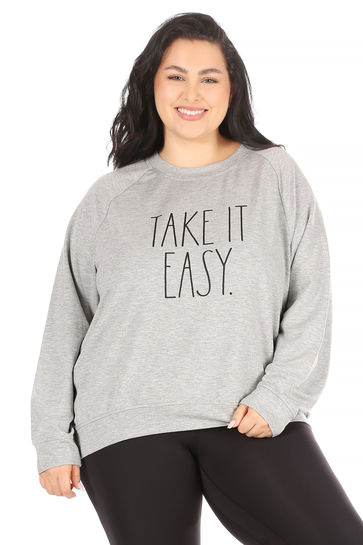 Women's "TAKE IT EASY" Plus Size Studio Raglan Sweatshirt - Rae Dunn Wear