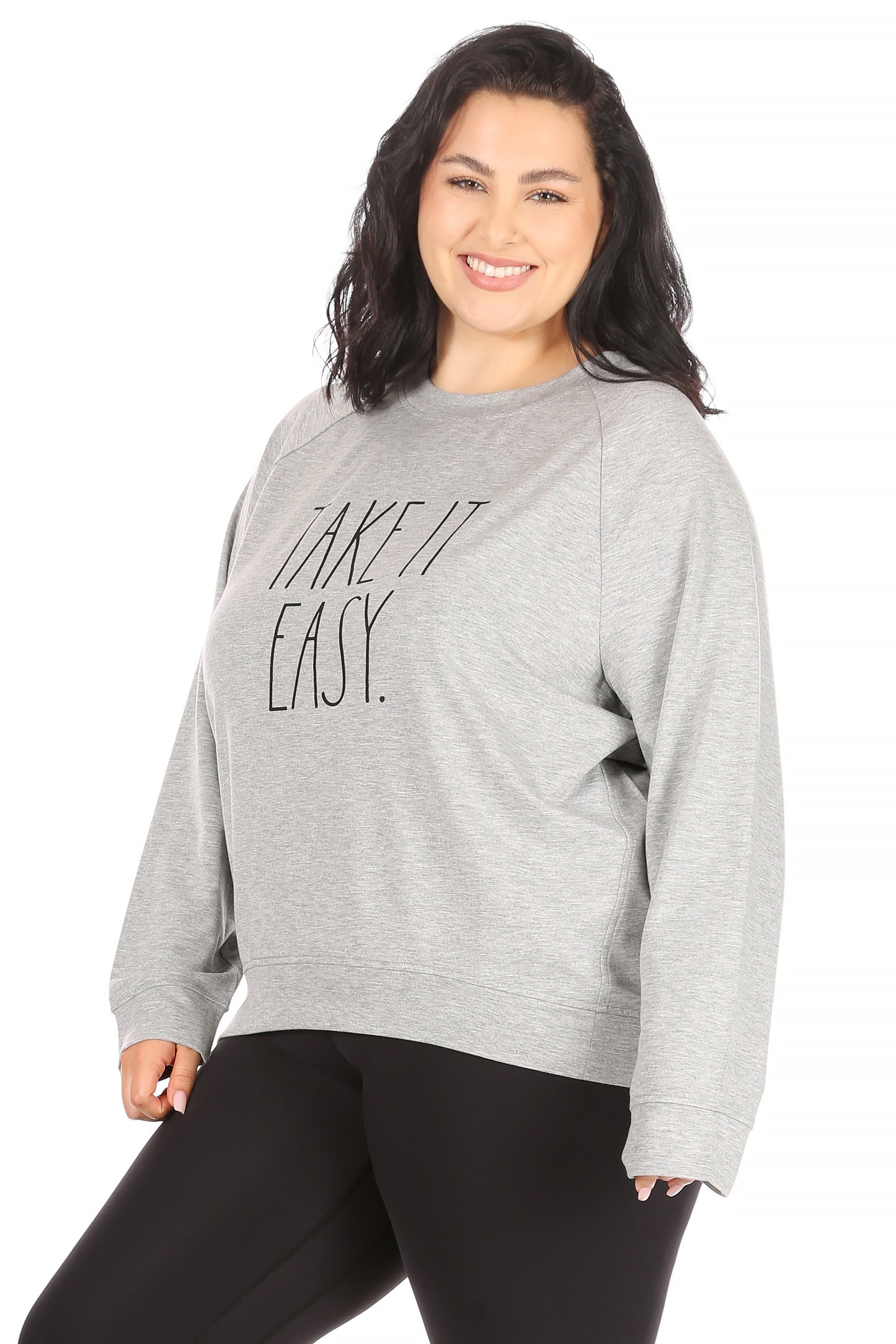 Women's "TAKE IT EASY" Plus Size Studio Raglan Sweatshirt - Rae Dunn Wear