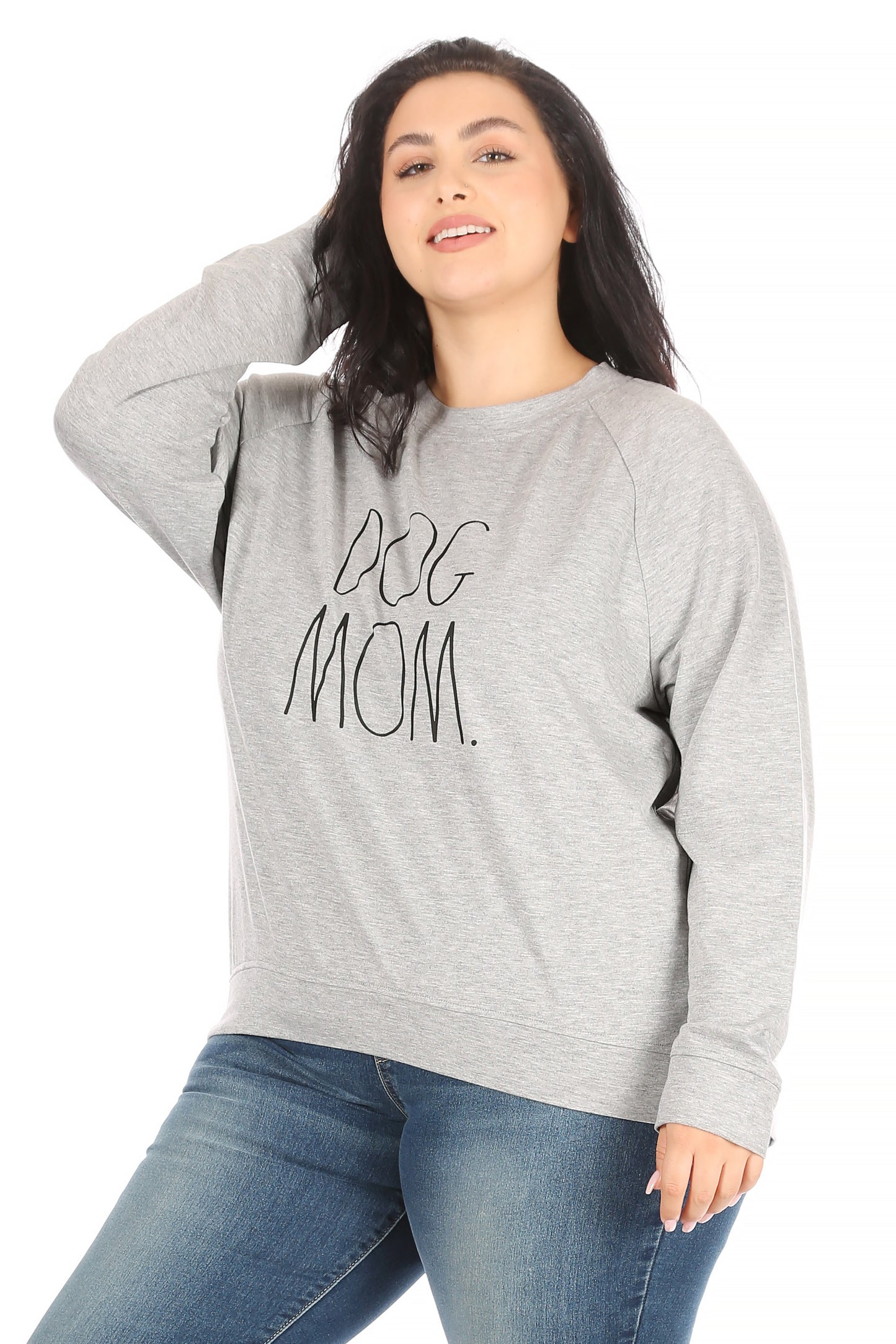 Women's "DOG MOM" Plus Size Studio Raglan Pullover Sweatshirt - Rae Dunn Wear