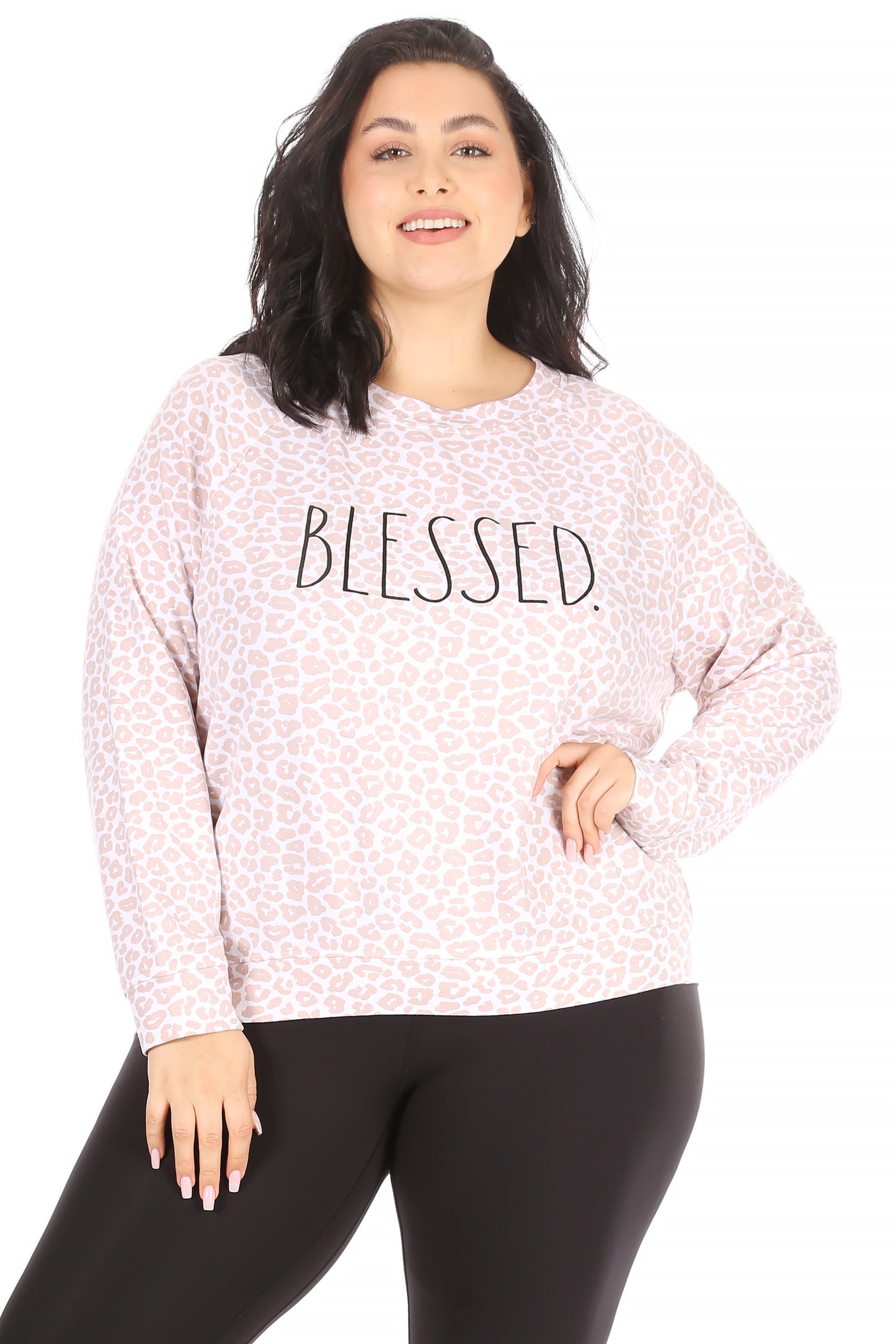 Women's "BLESSED" Plus Size Studio Raglan Sweatshirt - Rae Dunn Wear