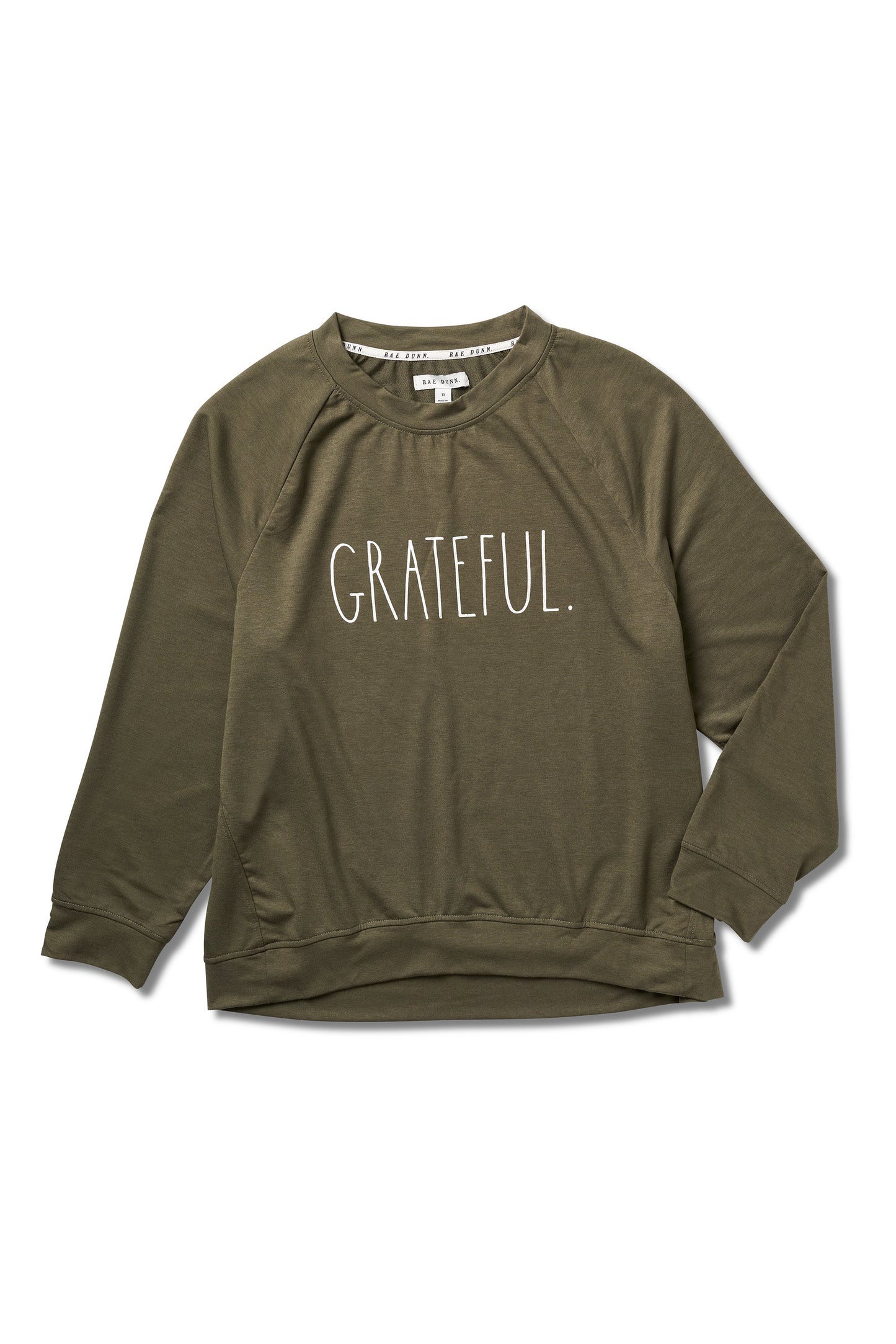 Women's "GRATEFUL" Plus Size Studio Raglan Sweatshirt - Rae Dunn Wear