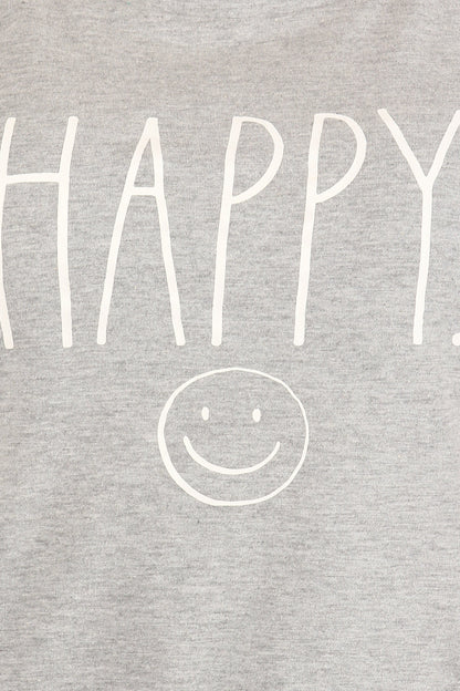 Women's "HAPPY" Short Sleeve Shirttail Hem T-Shirt - Rae Dunn Wear