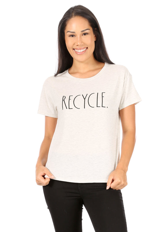 Women's "RECYCLE" Short Sleeve Shirttail Hem T-Shirt - Rae Dunn Wear