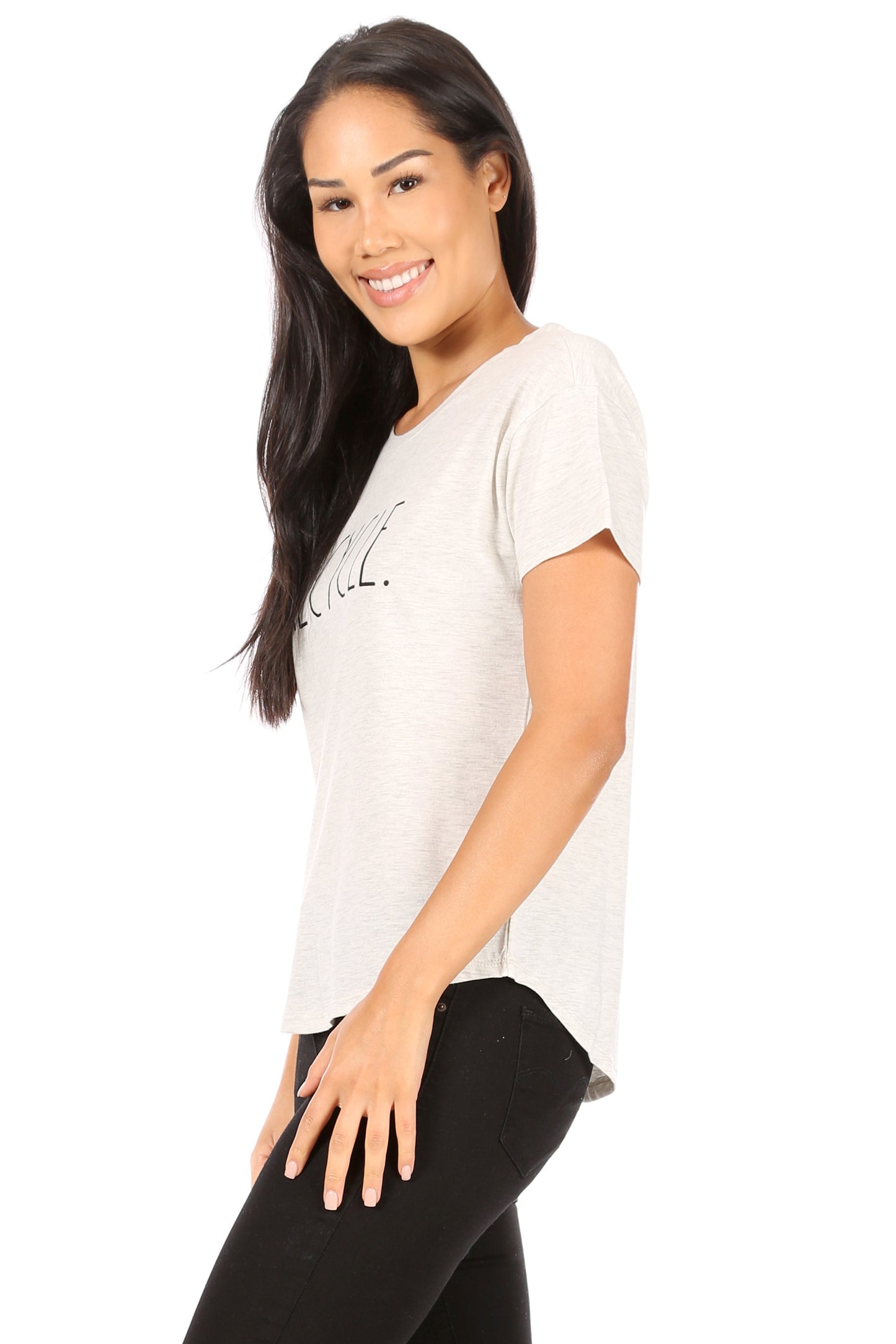 Women's "RECYCLE" Short Sleeve Shirttail Hem T-Shirt - Rae Dunn Wear