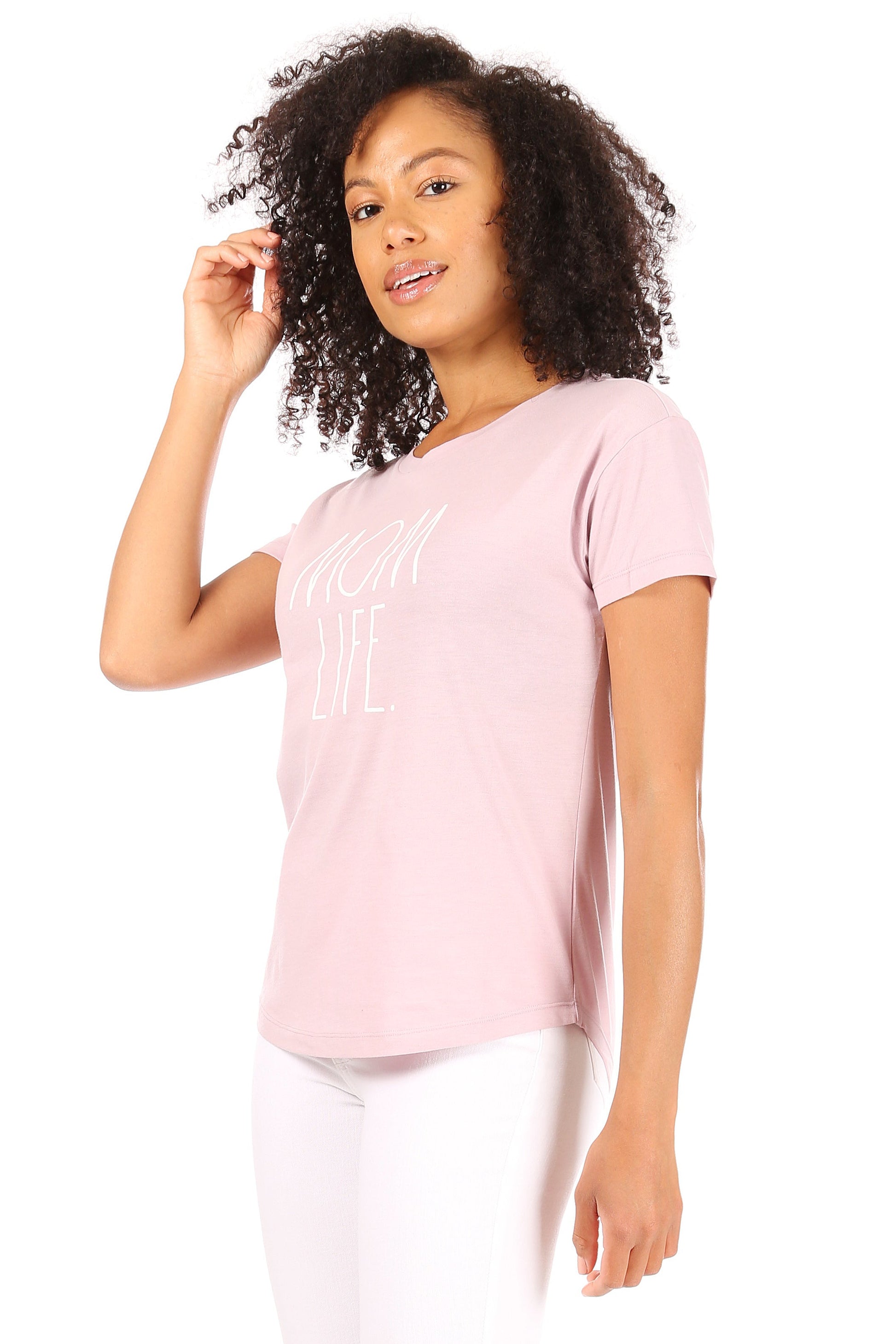 Women's "MOM LIFE" Short Sleeve Shirttail Hem T-Shirt - Rae Dunn Wear